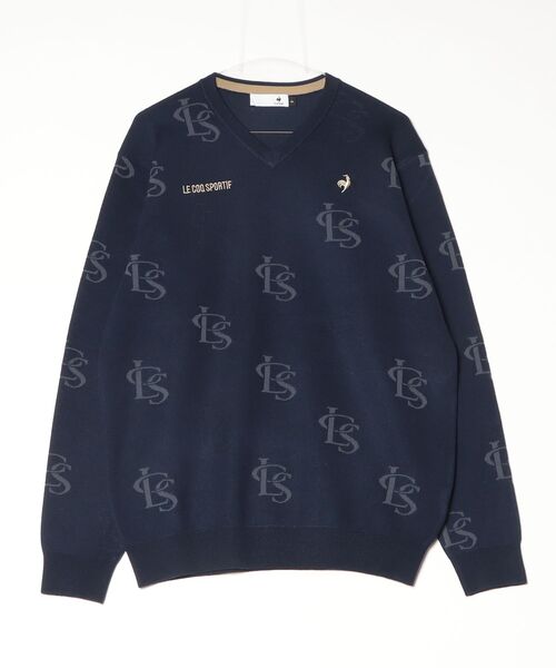 le coq sportif GOLF（ルコックスポルティフゴルフ）の「ルコックゴルフ　LCSモノグラムジャガード長袖Vネックセーター（ニット/セーター・メンズ・ブルー/ホワイト/ネイビー・XXL/L/XL/M）」の3枚目の写真