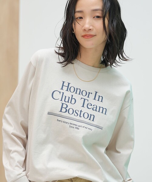 coen(コーエン)の「スポーティーロゴ アソートプリントロンT(Tシャツ/カットソー・レディース・ライトピンク/ベージュ/オフホワイト/ダークグレー・L/M)」の3枚目の写真