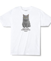 Moftique(モフティック) エントリーモデル 半袖Tシャツ アニマル ブリティッシュショートヘア 猫 キャット ペット インクジェットプリント 褪せ感 4.0オンス 薄手 トップス カットソー 夏 カジュアル レディース ユニセックス