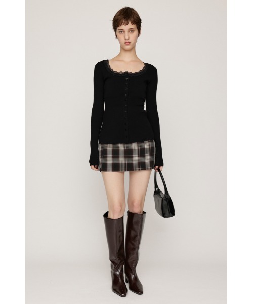 SLY(スライ)の「【WEB限定】LACE DOCKING FRONT BUTTON TOPS レースドッキングフロントボタントップス 秋服 ニットトップス(ニット/セーター・レディース・杢グレー/ブラック・FREE)」の4枚目の写真