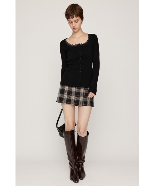 SLY(スライ)の「【WEB限定】LACE DOCKING FRONT BUTTON TOPS レースドッキングフロントボタントップス 秋服 ニットトップス(ニット/セーター・レディース・杢グレー/ブラック・FREE)」の5枚目の写真