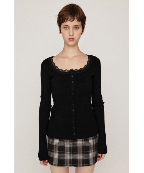 SLY(スライ)の「【WEB限定】LACE DOCKING FRONT BUTTON TOPS レースドッキングフロントボタントップス 秋服 ニットトップス(ニット/セーター・レディース・杢グレー/ブラック・FREE)」の6枚目の写真