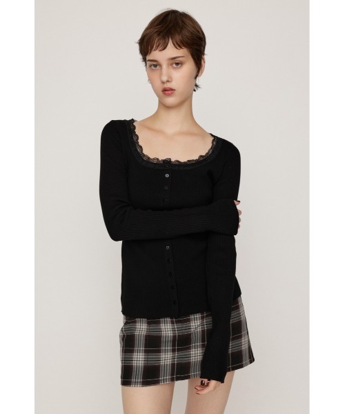 SLY(スライ)の「【WEB限定】LACE DOCKING FRONT BUTTON TOPS レースドッキングフロントボタントップス 秋服 ニットトップス(ニット/セーター・レディース・杢グレー/ブラック・FREE)」の8枚目の写真