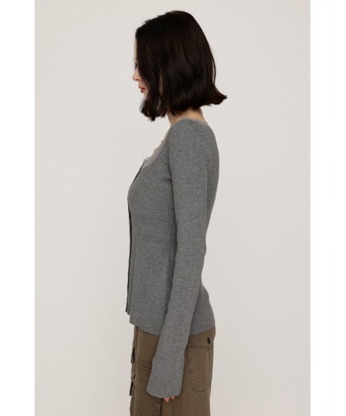 SLY(スライ)の「【WEB限定】LACE DOCKING FRONT BUTTON TOPS レースドッキングフロントボタントップス 秋服 ニットトップス(ニット/セーター・レディース・杢グレー/ブラック・FREE)」の14枚目の写真