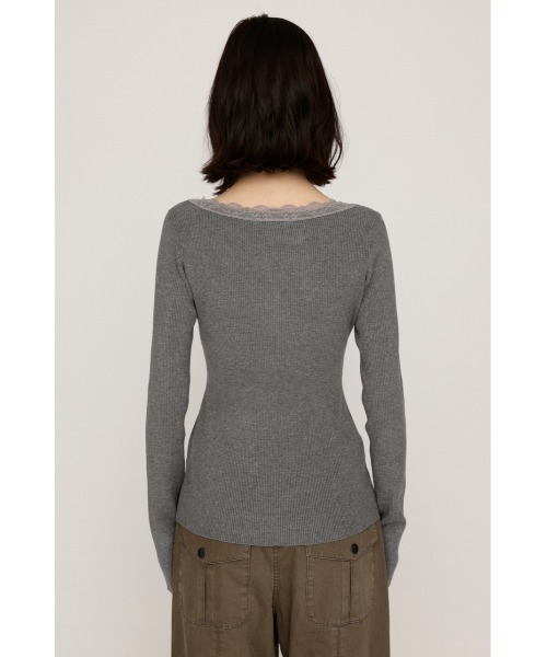 SLY(スライ)の「【WEB限定】LACE DOCKING FRONT BUTTON TOPS レースドッキングフロントボタントップス 秋服 ニットトップス(ニット/セーター・レディース・杢グレー/ブラック・FREE)」の15枚目の写真