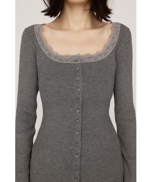 SLY(スライ)の「【WEB限定】LACE DOCKING FRONT BUTTON TOPS レースドッキングフロントボタントップス 秋服 ニットトップス(ニット/セーター・レディース・杢グレー/ブラック・FREE)」の16枚目の写真