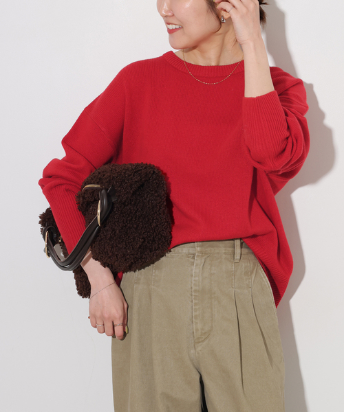 JOURNAL STANDARD relume(ジャーナルスタンダード レリューム)の「ハミルトンウォッシャブルクルーネックプルオーバー(ニット/セーター・レディース・ブラウン/グレー/レッド・FREE)」の3枚目の写真