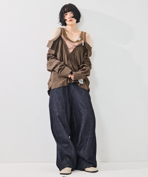 Maison MIHARA YASUHIRO（メゾンミハラヤスヒロ）の「【MIHARA YASUHIRO/ミハラヤスヒロ】LAYERED STRIPE SHIRTS/レイヤードストライプシャツ（シャツ/ブラウス・レディース・ブラウン/グレー・36）」の4枚目の写真
