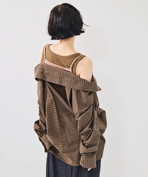 Maison MIHARA YASUHIRO（メゾンミハラヤスヒロ）の「【MIHARA YASUHIRO/ミハラヤスヒロ】LAYERED STRIPE SHIRTS/レイヤードストライプシャツ（シャツ/ブラウス・レディース・ブラウン/グレー・36）」の8枚目の写真