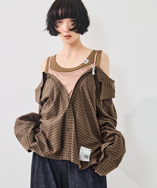 Maison MIHARA YASUHIRO（メゾンミハラヤスヒロ）の「【MIHARA YASUHIRO/ミハラヤスヒロ】LAYERED STRIPE SHIRTS/レイヤードストライプシャツ（シャツ/ブラウス・レディース・ブラウン/グレー・36）」の9枚目の写真