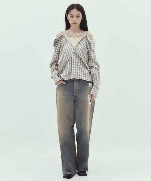 Maison MIHARA YASUHIRO（メゾンミハラヤスヒロ）の「【MIHARA YASUHIRO/ミハラヤスヒロ】LAYERED STRIPE SHIRTS/レイヤードストライプシャツ（シャツ/ブラウス・レディース・ブラウン/グレー・36）」の12枚目の写真
