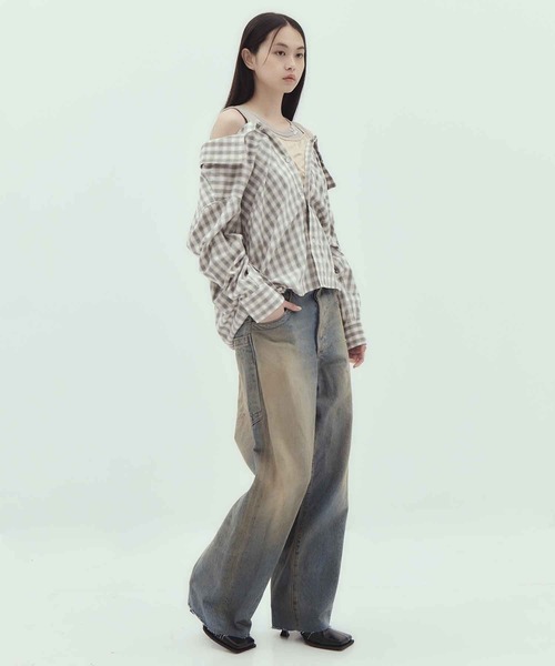 Maison MIHARA YASUHIRO（メゾンミハラヤスヒロ）の「【MIHARA YASUHIRO/ミハラヤスヒロ】LAYERED STRIPE SHIRTS/レイヤードストライプシャツ（シャツ/ブラウス・レディース・ブラウン/グレー・36）」の13枚目の写真