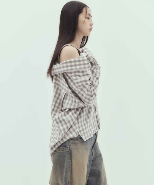 Maison MIHARA YASUHIRO（メゾンミハラヤスヒロ）の「【MIHARA YASUHIRO/ミハラヤスヒロ】LAYERED STRIPE SHIRTS/レイヤードストライプシャツ（シャツ/ブラウス・レディース・ブラウン/グレー・36）」の10枚目の写真