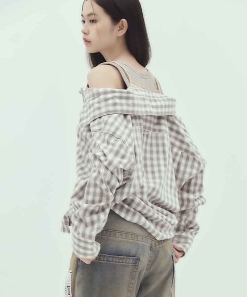 Maison MIHARA YASUHIRO（メゾンミハラヤスヒロ）の「【MIHARA YASUHIRO/ミハラヤスヒロ】LAYERED STRIPE SHIRTS/レイヤードストライプシャツ（シャツ/ブラウス・レディース・ブラウン/グレー・36）」の11枚目の写真