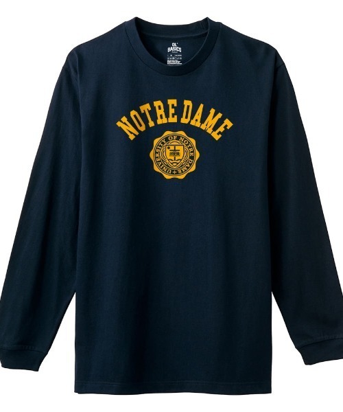 Ol' Basics（オールベーシックス）の「Ol' Basics（オール・ベーシックス） 長袖Tシャツ NOTREDAME ロゴ カレッジロゴ プリント 袖リブ ロンT ロングTシャツ トップス カットソー メンズ ユニセックス（Tシャツ/カットソー・メンズ・スミクロ/バーガンディー/ネイビー/アーミー・L/XL/M）」の3枚目の写真