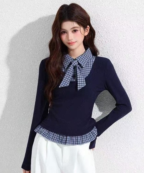 AVYL(アヴィル)の「襟付きドッキングレイヤード風長袖ニット(Tシャツ/カットソー・レディース・ブラック/ブラウン・M)」の11枚目の写真
