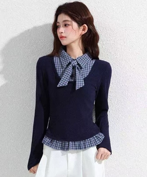 AVYL(アヴィル)の「襟付きドッキングレイヤード風長袖ニット(Tシャツ/カットソー・レディース・ブラック/ブラウン・M)」の12枚目の写真