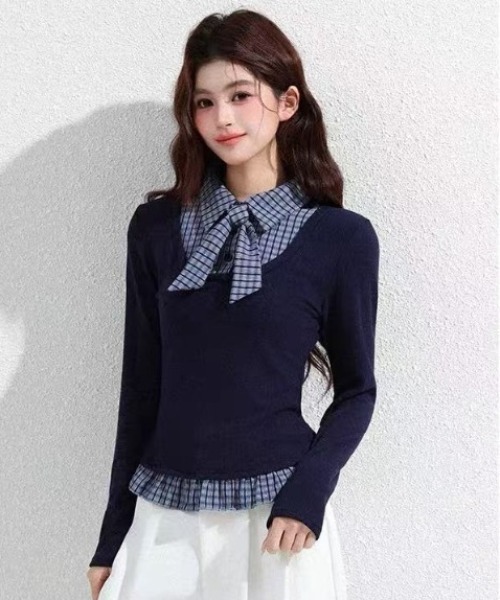 AVYL(アヴィル)の「襟付きドッキングレイヤード風長袖ニット(Tシャツ/カットソー・レディース・ブラック/ブラウン・M)」の13枚目の写真