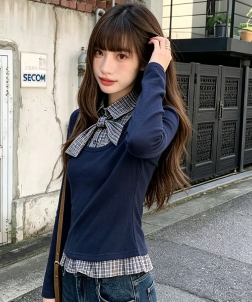 AVYL(アヴィル)の「襟付きドッキングレイヤード風長袖ニット(Tシャツ/カットソー・レディース・ブラック/ブラウン・M)」の8枚目の写真