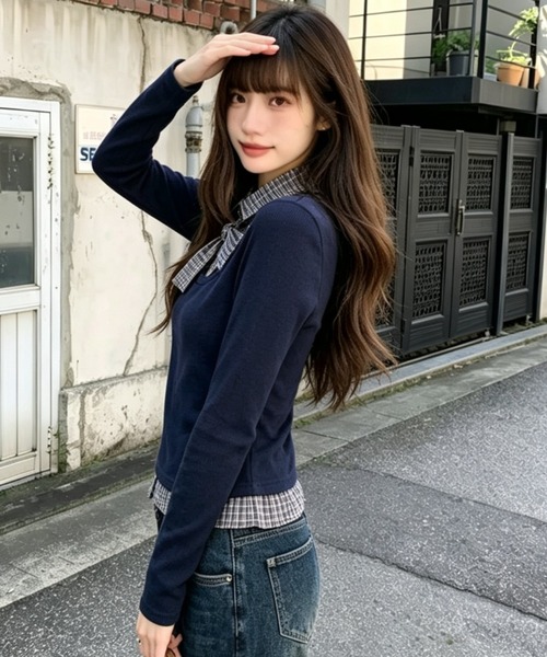 AVYL(アヴィル)の「襟付きドッキングレイヤード風長袖ニット(Tシャツ/カットソー・レディース・ブラック/ブラウン・M)」の10枚目の写真