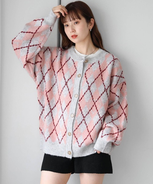 tiptop(ティップトップ)の「アーガイルクルーカーディガン(カーディガン/ボレロ・レディース・グレー/ネイビー/ブラウン・FREE)」の1枚目の写真
