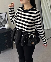 ランダムパールダブルフリルドッキングペプラムニット