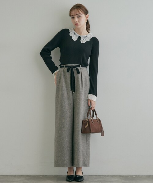 couture brooch（クチュールブローチ）の「【一枚で着映え】レース衿カフス リブニット（ニット/セーター・レディース・ブラック/ブラウン系その他/アイボリー/ブラック系7・36/38/40/42）」の10枚目の写真