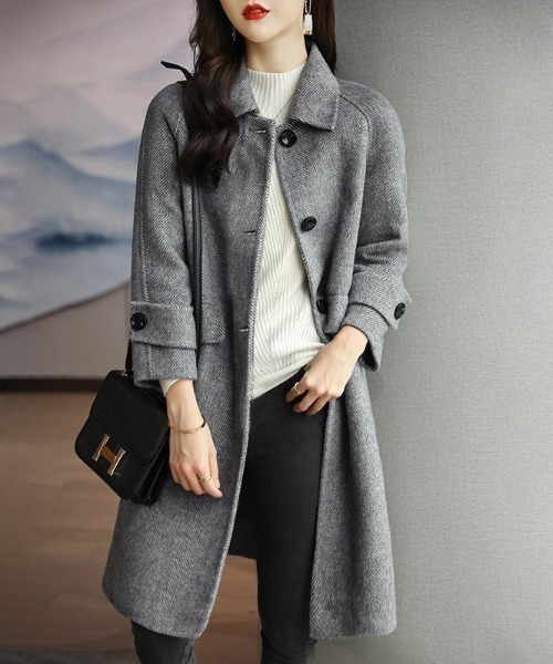LUCPY(ラクピー)の「ステンカラー ロングコート(チェスターコート・レディース・グレー・X-LARGE/LARGE/MEDIUM/SMALL)」の2枚目の写真