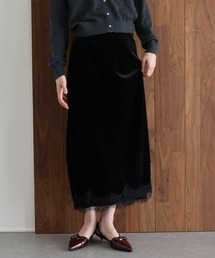 《2サイズ展開》ヘムレースベロアスカート