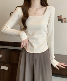 Uネック長袖 Tシャツトップス