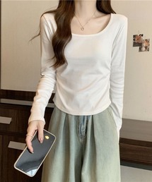 Uネック長袖 Tシャツトップス