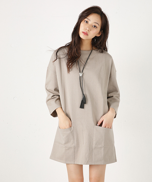 MOUSSY（マウジー）の「COTTON LOOSE PK OP（ワンピース・レディース・ベージュ系その他/ホワイト/ブルー/ライトイエロー・FREE）」の3枚目の写真