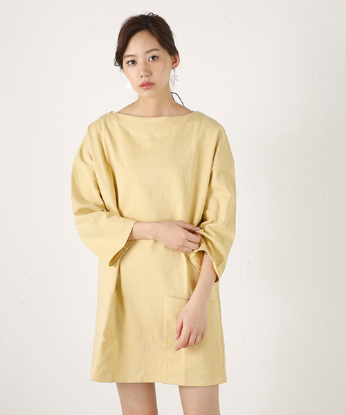 MOUSSY（マウジー）の「COTTON LOOSE PK OP（ワンピース・レディース・ベージュ系その他/ホワイト/ブルー/ライトイエロー・FREE）」の4枚目の写真