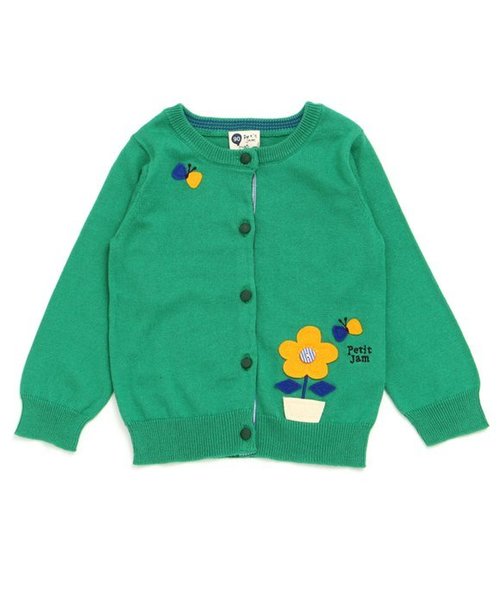 Petit jam（プチジャム）の「お花とティーポットのカーディガン（カーディガン/ボレロ・キッズ・グリーン/レッド/ベージュ/ネイビー・100/70/120/80/110/90/130/95）」の3枚目の写真