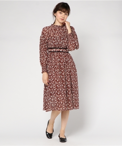 Cheek（チーク）の「ベロア配色花柄ワンピース（ワンピース・レディース・ブラック/ブラウン/モスグリーン・MEDIUM）」の18枚目の写真