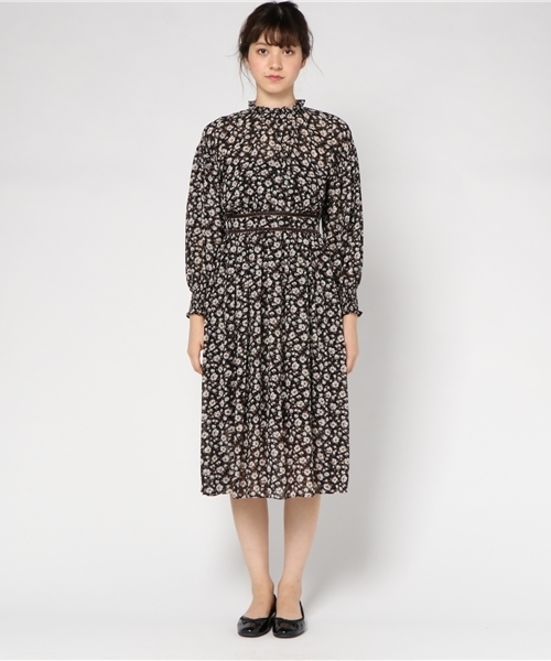 Cheek（チーク）の「ベロア配色花柄ワンピース（ワンピース・レディース・ブラック/ブラウン/モスグリーン・MEDIUM）」の12枚目の写真