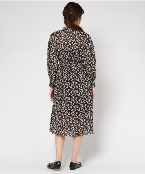 Cheek（チーク）の「ベロア配色花柄ワンピース（ワンピース・レディース・ブラック/ブラウン/モスグリーン・MEDIUM）」の4枚目の写真