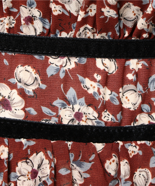 Cheek（チーク）の「ベロア配色花柄ワンピース（ワンピース・レディース・ブラック/ブラウン/モスグリーン・MEDIUM）」の10枚目の写真