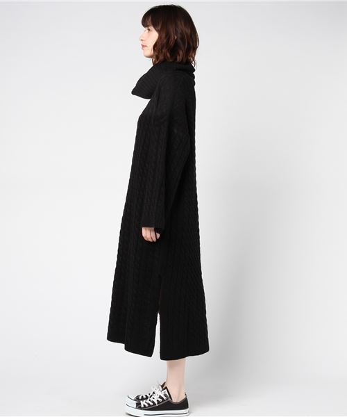 MERLOT（メルロー）の「オフタートルケーブルニットワンピース1108（ワンピース・レディース・ブラック/ベージュ/パープル/グリーン/ワイン・FREE）」の15枚目の写真