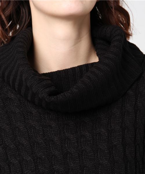 MERLOT（メルロー）の「オフタートルケーブルニットワンピース1108（ワンピース・レディース・ブラック/ベージュ/パープル/グリーン/ワイン・FREE）」の7枚目の写真