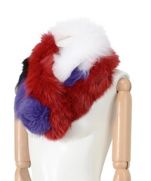 TSUMORICHISATOツモリチサト　ヒョウ柄ファー マフラー 茶リボン付き TSUMORICHISATOツモリチサト ヒョウ柄ファー マフラー 茶リボン