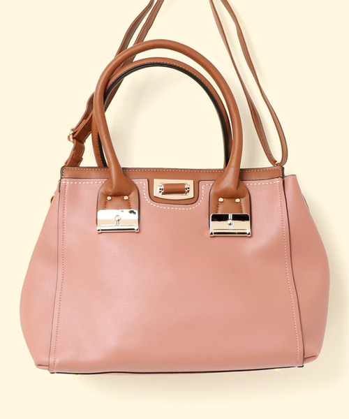 florist（フローリスト）の「【2way】【3点セット】配色ハンドルハンドバッグ（ハンドバッグ・レディース・ブラック/ベージュ/ネイビー/レッド/ピンク/イエロー/ダークグレー/キャメル/ライトブルー・FREE）」の9枚目の写真