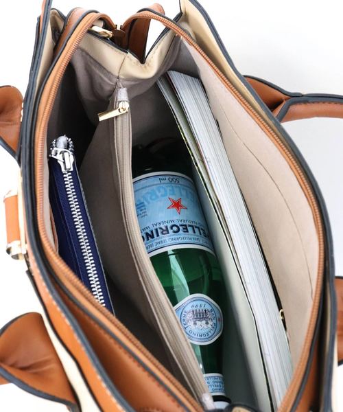 florist（フローリスト）の「【2way】【3点セット】配色ハンドルハンドバッグ（ハンドバッグ・レディース・ブラック/ベージュ/ネイビー/レッド/ピンク/イエロー/ダークグレー/キャメル/ライトブルー・FREE）」の17枚目の写真