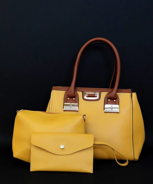 florist（フローリスト）の「【2way】【3点セット】配色ハンドルハンドバッグ（ハンドバッグ・レディース・ブラック/ベージュ/ネイビー/レッド/ピンク/イエロー/ダークグレー/キャメル/ライトブルー・FREE）」の22枚目の写真