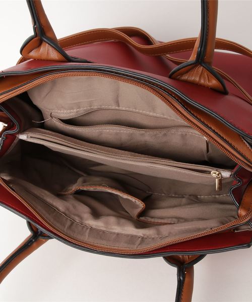 florist（フローリスト）の「【2way】【3点セット】配色ハンドルハンドバッグ（ハンドバッグ・レディース・ブラック/ベージュ/ネイビー/レッド/ピンク/イエロー/ダークグレー/キャメル/ライトブルー・FREE）」の11枚目の写真