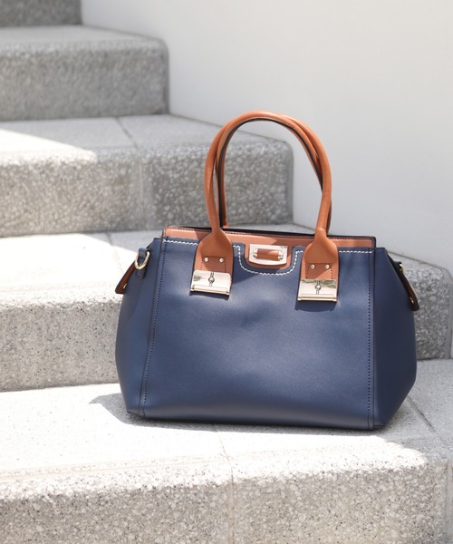 florist（フローリスト）の「【2way】【3点セット】配色ハンドルハンドバッグ（ハンドバッグ・レディース・ブラック/ベージュ/ネイビー/レッド/ピンク/イエロー/ダークグレー/キャメル/ライトブルー・FREE）」の6枚目の写真