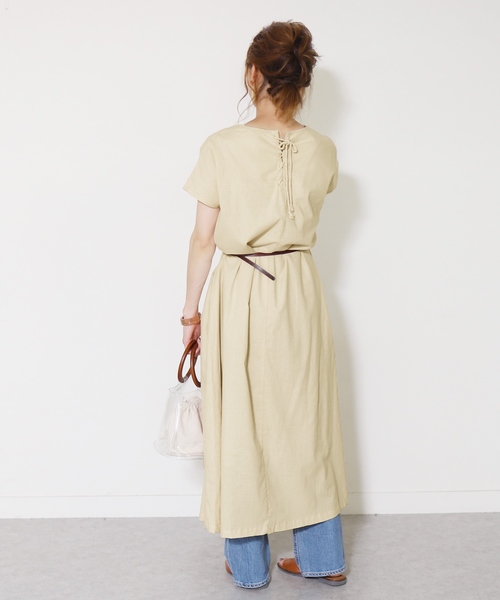 reca(レカ)の「ゆるシルエットAラインフレアワンピース バック編み上げデザイン(ワンピース・レディース・ブラック/ベージュ/カーキ/キャメル・M)」の21枚目の写真