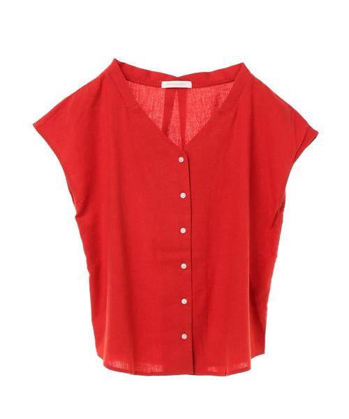 AMERICAN HOLIC（アメリカンホリック）の「リネンブレンドフロントボタンVネックブラウス（シャツ/ブラウス・レディース・レッド系その他5/イエロー/ターコイズブルー/サックスブルー・FREE）」の5枚目の写真