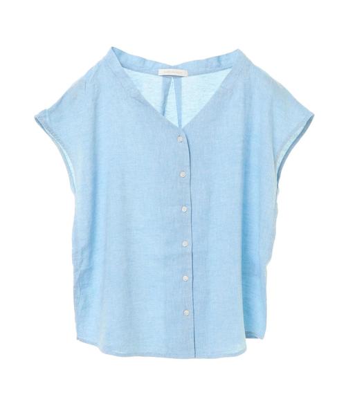 AMERICAN HOLIC（アメリカンホリック）の「リネンブレンドフロントボタンVネックブラウス（シャツ/ブラウス・レディース・レッド系その他5/イエロー/ターコイズブルー/サックスブルー・FREE）」の8枚目の写真