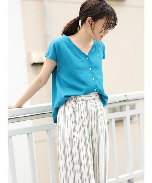 AMERICAN HOLIC（アメリカンホリック）の「リネンブレンドフロントボタンVネックブラウス（シャツ/ブラウス・レディース・レッド系その他5/イエロー/ターコイズブルー/サックスブルー・FREE）」の9枚目の写真